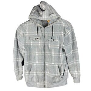 Regal Testimony Winter Jacket Adults L Gray Plaid Hooded Fleece Sherpa-Lined